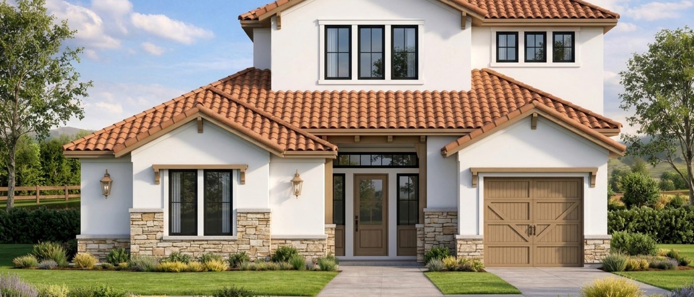 Conceptual rendering of an American Vernacular-style home elevation for a 75-foot lot.
