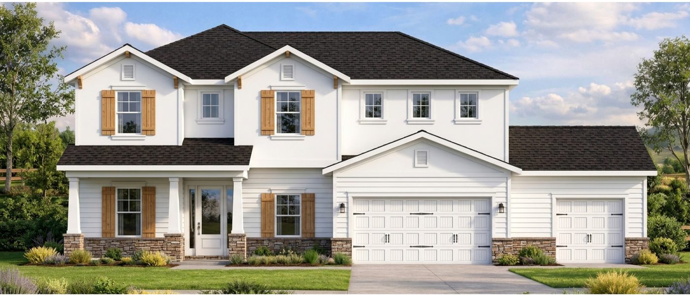 Conceptual rendering of an American Vernacular-style home elevation for an 80-foot lot.