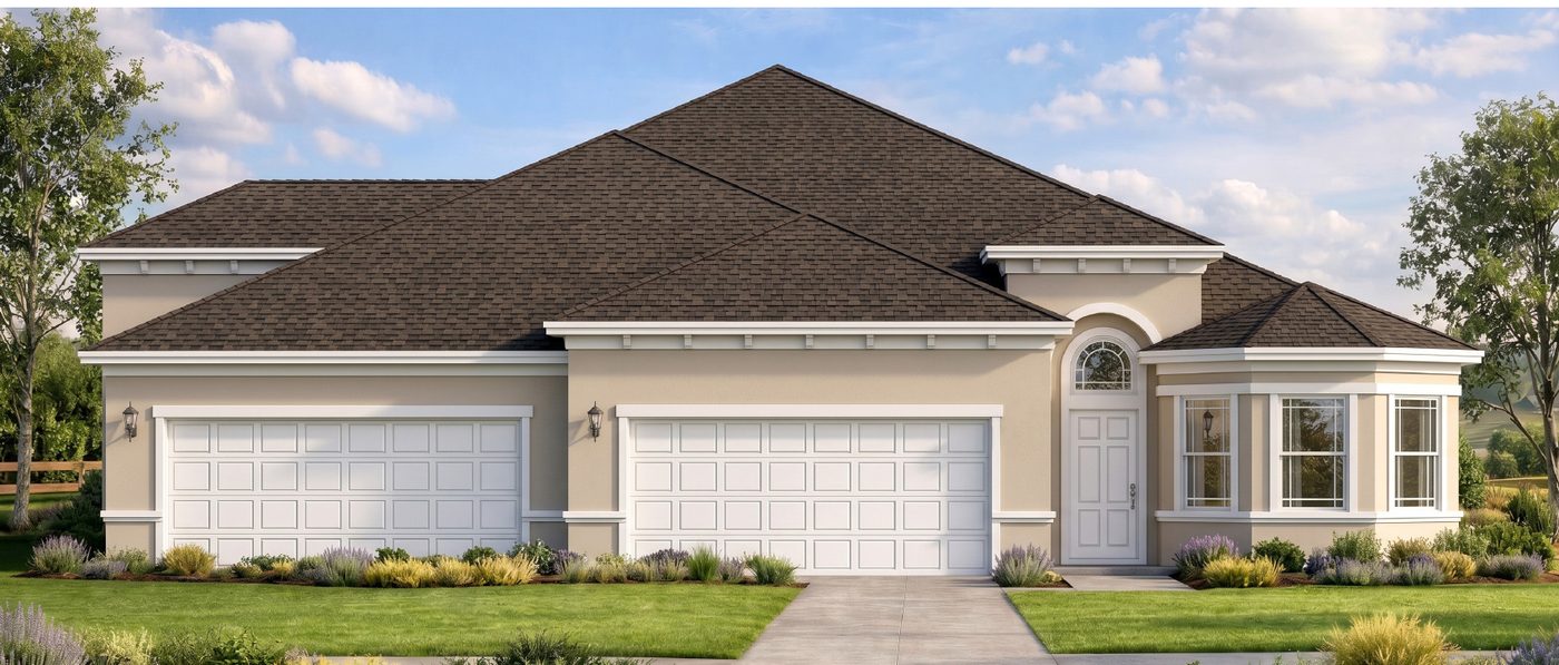 Conceptual rendering of a New Traditional-style villa elevation.